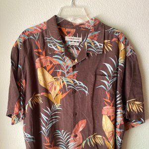 Tommy Bahama 100% Silk Men's  Brown Tropical Shirt Top size XXL